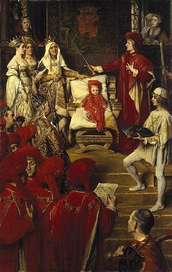 unknow artist Philip I, the Handsome, Conferring the Order of the Golden Fleece on his Son Charles of Luxembourg oil painting image
